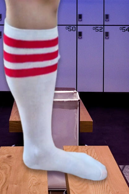 Long socks. White + Red stripes