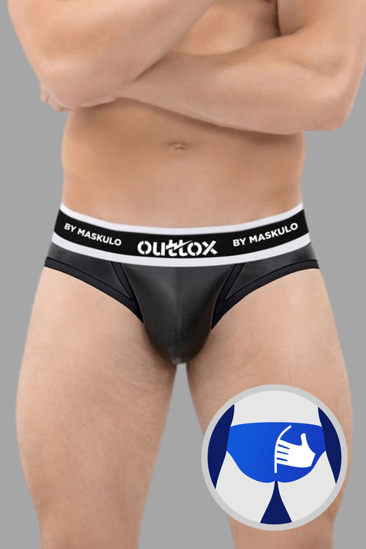 Outtox. Wrapped Rear Briefs with Snap Codpiece. Black
