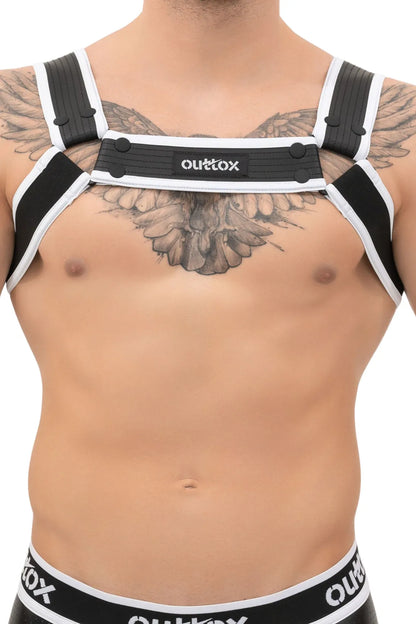 Outtox. Bulldog Harness with Snaps. Black+White