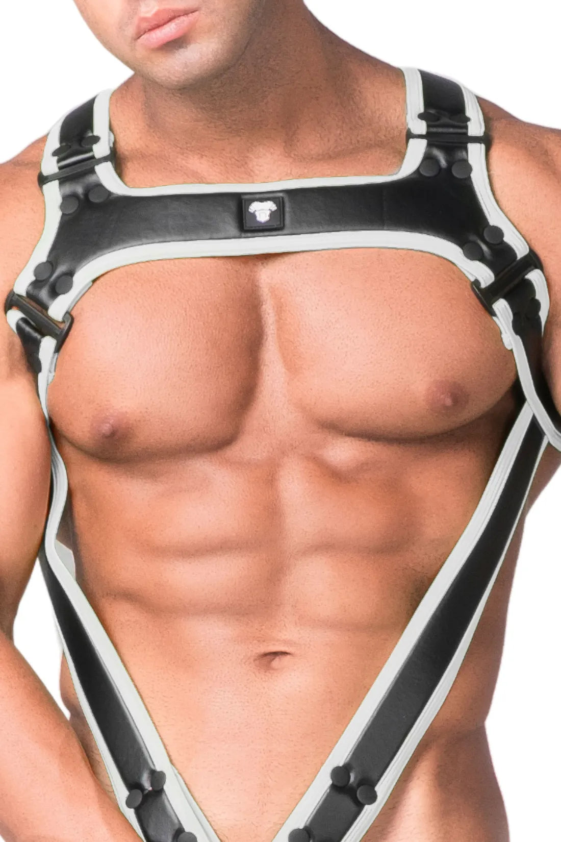 Youngero. Men's Body Harness. Black+White 'Neon'