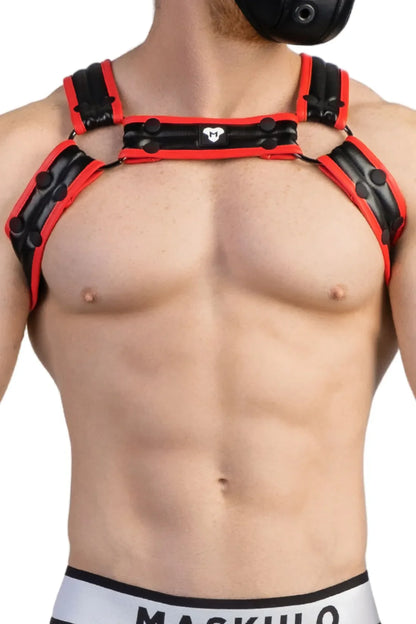 Armored Next. Men's Fetish Bulldog Harness. Red+Black