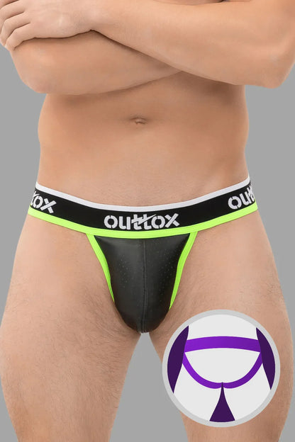 Outtox. Jock mit Snap Codpiece. Schwarz+Grün 'Neon'