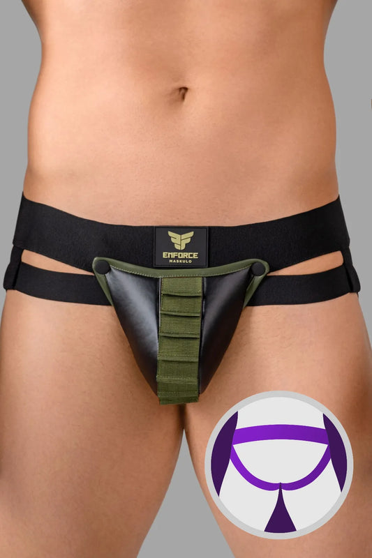 Erzwingen. Shot Belt Codpiece Jock. Schwarz