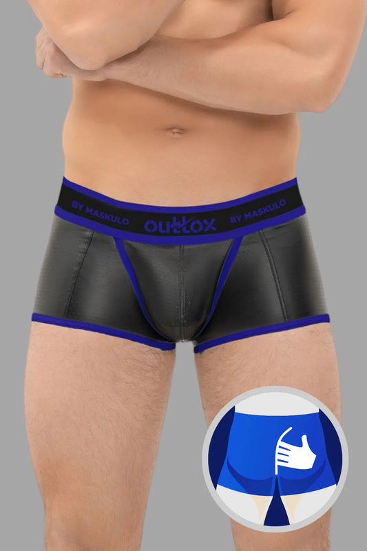 Outtox. Umwickelte Heckshorts mit Snap-Codpiece. Blau