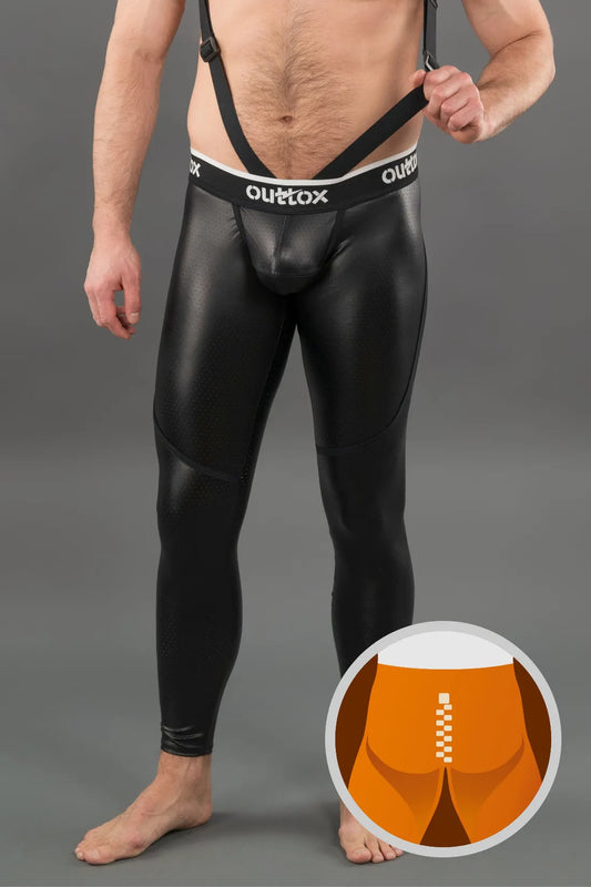 Outtox. Leggings mit Reißverschluss hinten und Snap-Codpiece. Schwarz