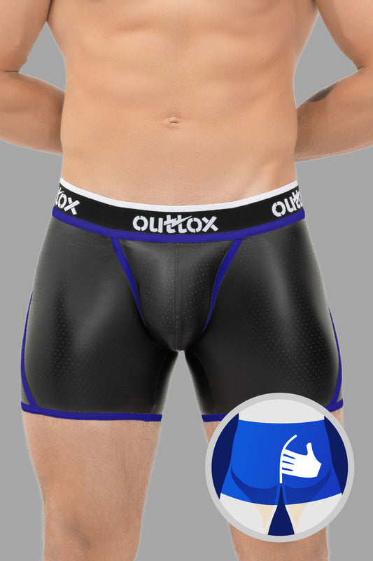 Outtox. Wrap-Rear Short Tights. Snap Codpiece. Black+Blue 'Royal'