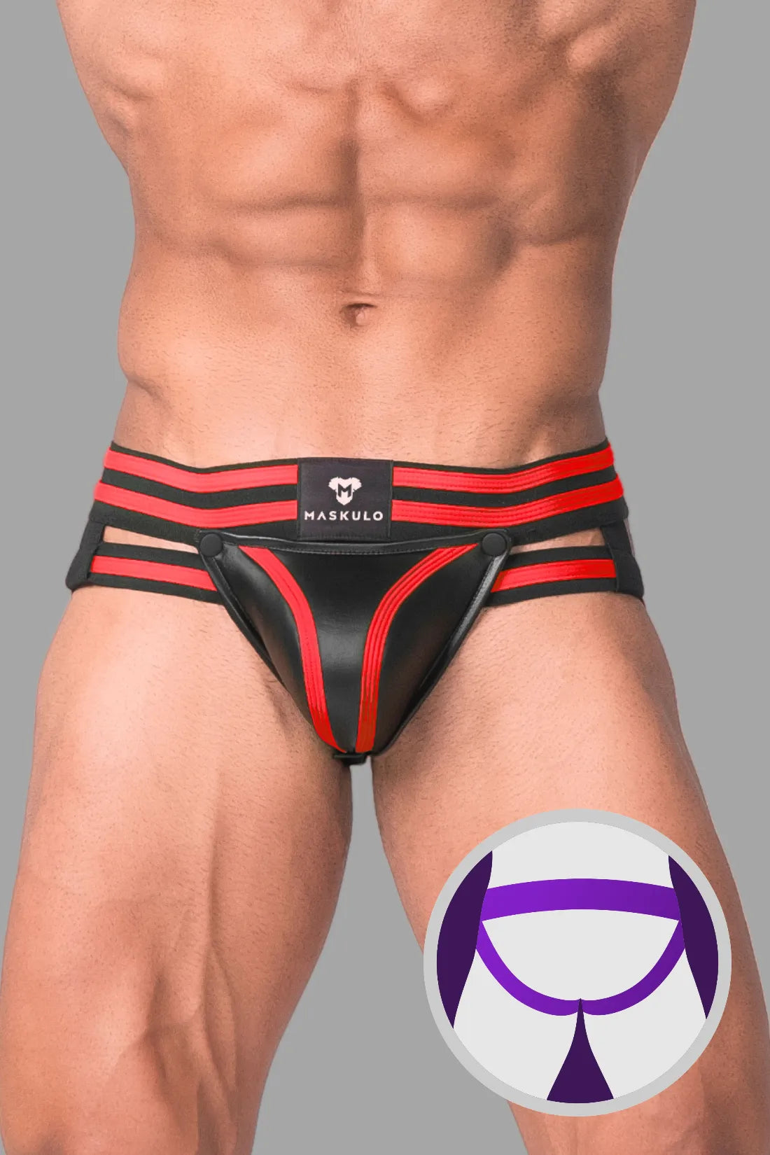 Youngero Generation Y. Men's Fetish Jock. Codpiece. Black+Red