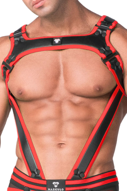 Youngero. Men's Body Harness. Black+Red