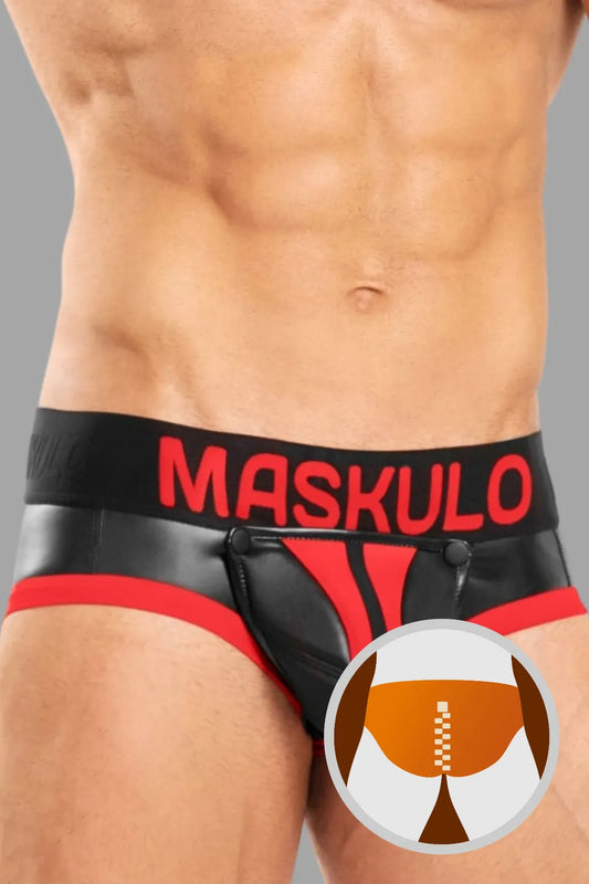 Basic Briefs with Pouch Snap. Black+Red