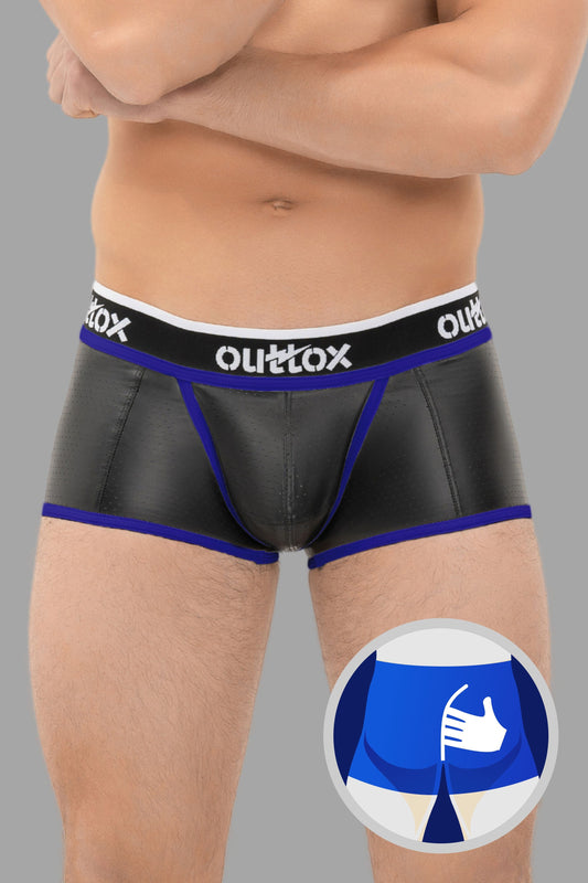 Outtox. Wrapped Rear Trunk Shorts with Snap Codpiece. Black+Blue 'Royal'