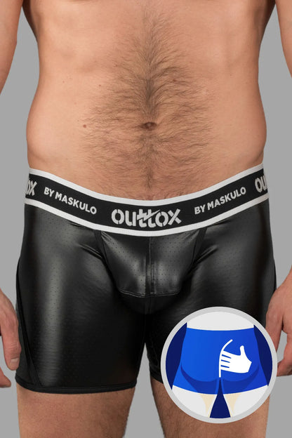 Outtox. Wrapped Rear Shorts with Snap Codpiece. Black