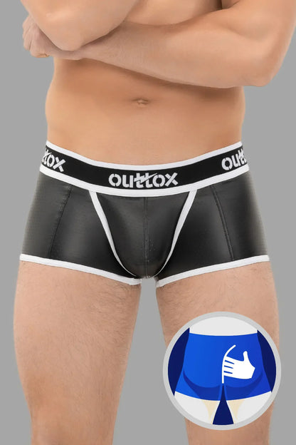 Outtox. Wrapped Rear Trunk Shorts with Snap Codpiece. Black+White