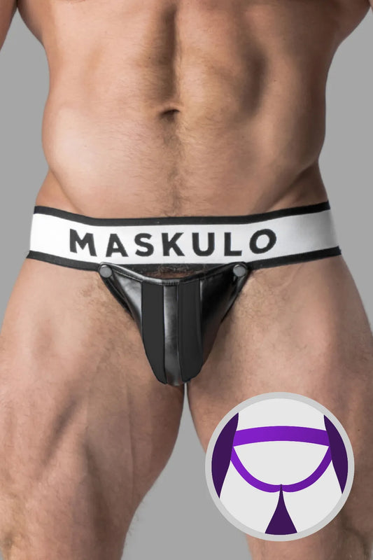 Armored. Men's Fetish Jock. Detachable Codpiece. Black+White