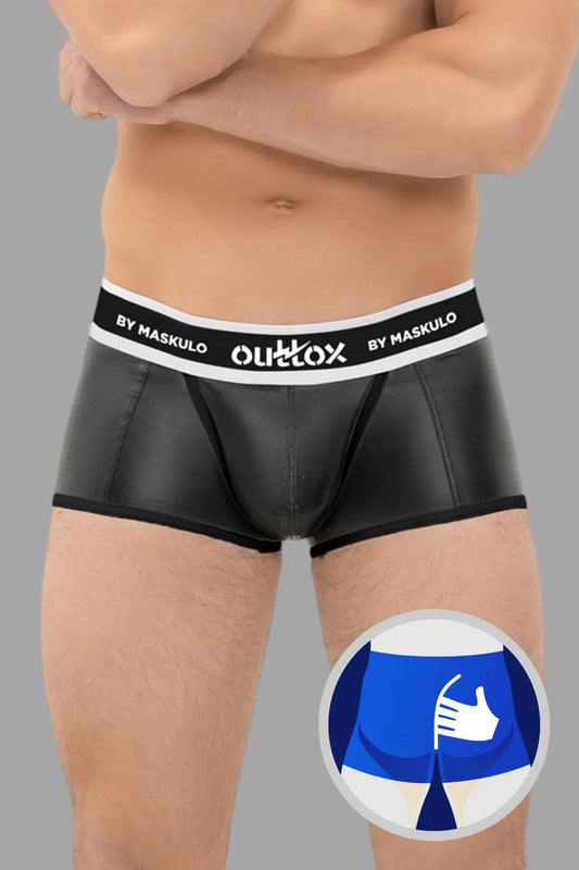 Outtox. Umwickelte Heckshorts mit Snap-Codpiece. Schwarz