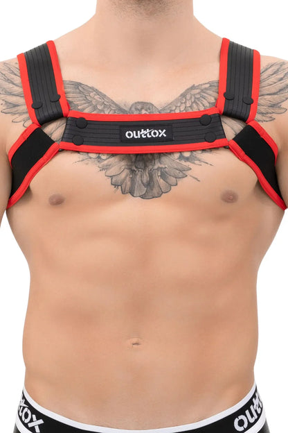 Outtox. Bulldog Harness with Snaps. Black+Red