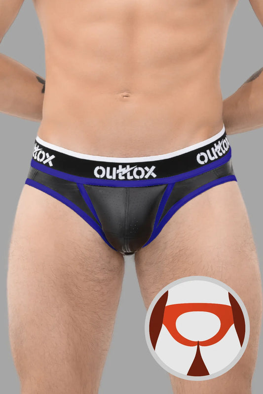 Outtox. Offener hinterer Slip mit Snap-Codpiece. Schwarz+Blau „Royal“