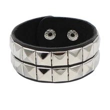 3 cm Wristband of PU Leather with SQUARE Shaped Metal Rivets - NQ3343-YX - www.maskulo.berlin - Local store