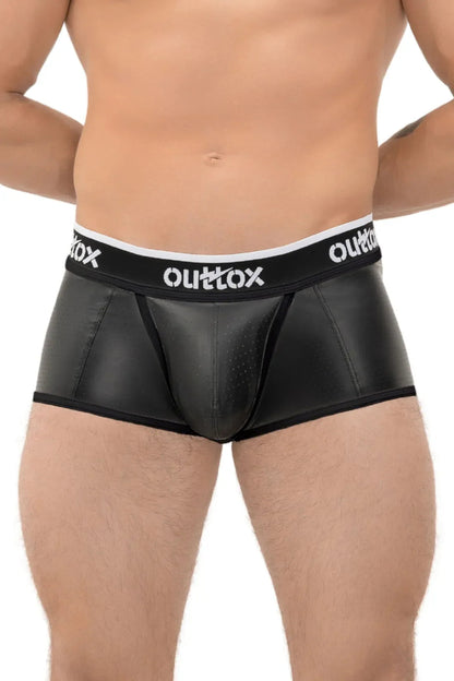 Outtox. Offene hintere Kofferraumshorts mit Snap Codpiece. Schwarz