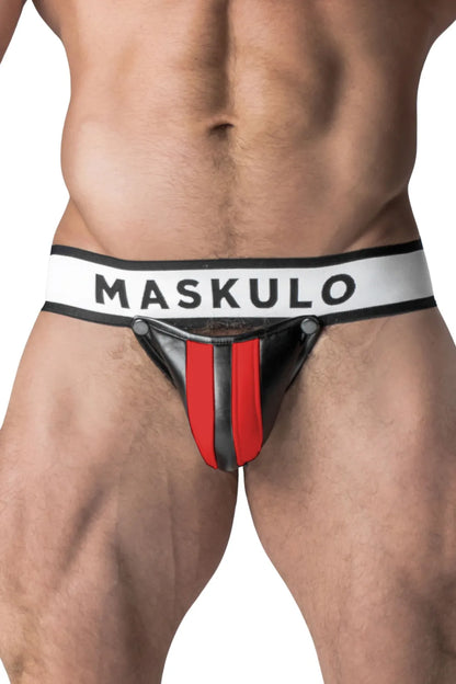 Armored. Men's Fetish Jock. Detachable Codpiece. Black+Red