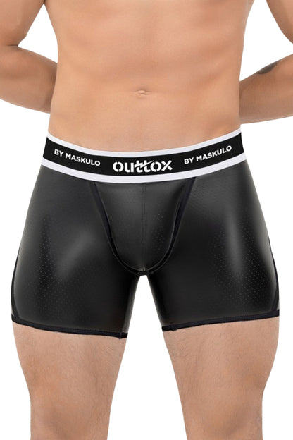 Outtox. Offene hintere Shorts mit Snap Codpiece. Schwarz