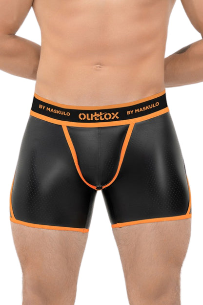 Outtox. Open Rear Shorts with Snap Codpiece. Orange 'Neon'