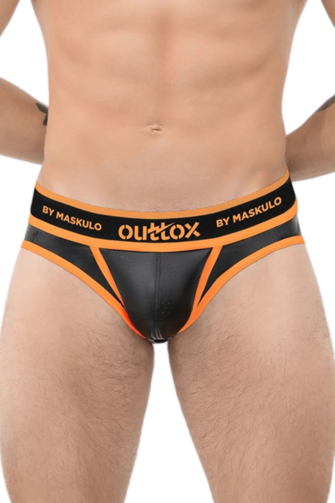 Outtox. Open Rear Briefs with Snap Codpiece. Orange 'Neon'