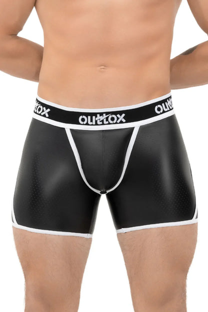 Outtox. Open Rear Shorts with Snap Codpiece. Black+White