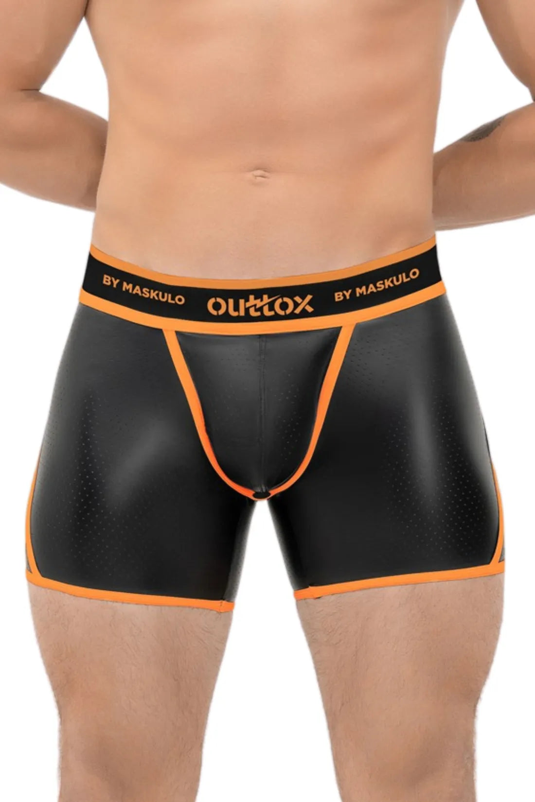 Outtox. Offene hintere Shorts mit Snap Codpiece. Orange 'Neon'