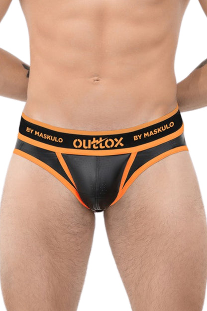 Outtox. Offener hinterer Slip mit Snap-Codpiece. Orange 'Neon'