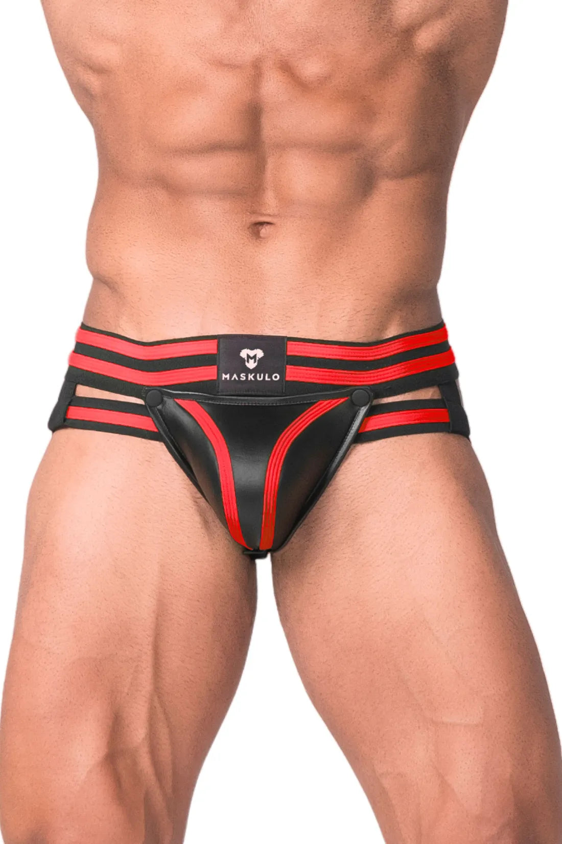 Jüngere Generation Y. Fetisch-Jock für Herren. Codpiece. Schwarz+Rot 