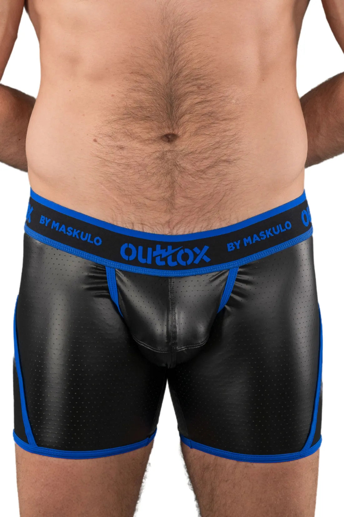 Outtox. Gewickelte Shorts hinten mit Snap-Codpiece. Blau