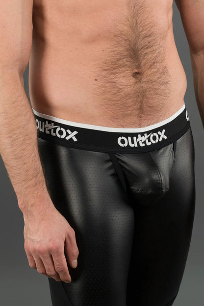 Outtox. Leggings mit Reißverschluss hinten und Snap-Codpiece. Schwarz