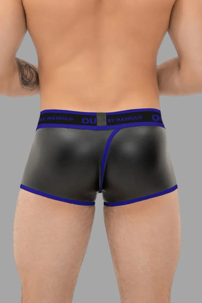 Outtox. Umwickelte Heckshorts mit Snap-Codpiece. Blau