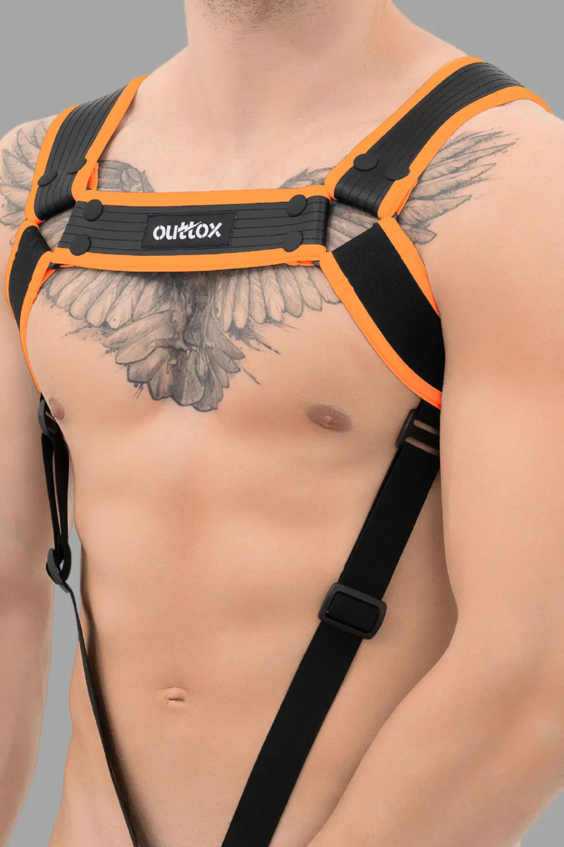 Outtox. Body Harness with Snaps. Black+Orange