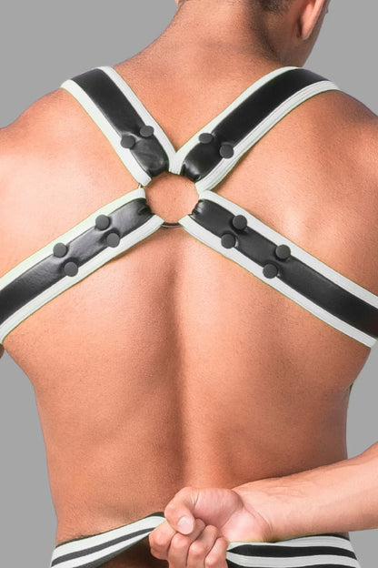 Youngero. Men's Body Harness. Black+White 'Neon'