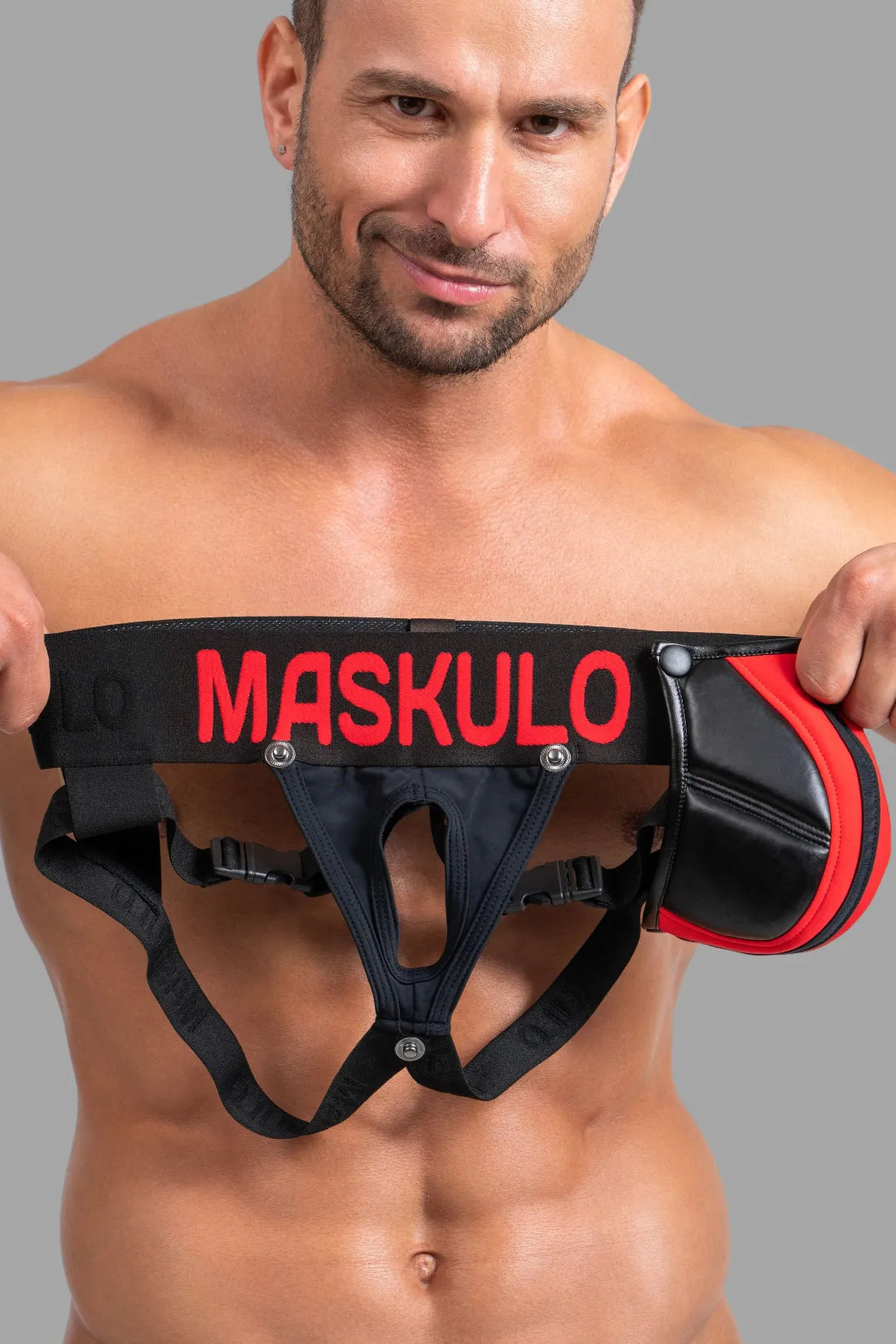 Jock 'Big Bulge' with Plastic Fasteners. Black+Red