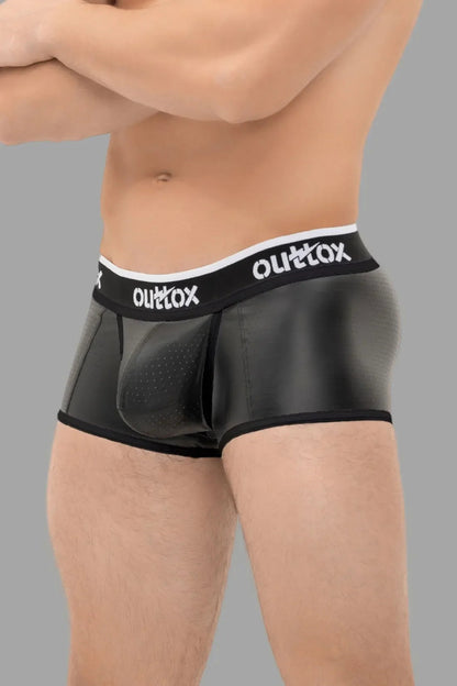 Outtox. Offene hintere Kofferraumshorts mit Snap Codpiece. Schwarz