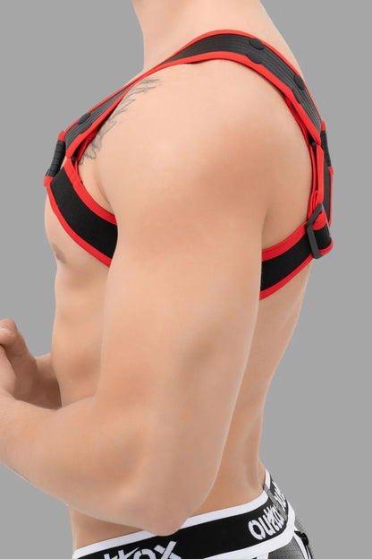 Outtox. Bulldog Harness with Snaps. Black+Red