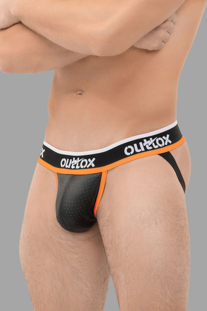 Outtox. Jock mit Snap Codpiece. Schwarz+Orange