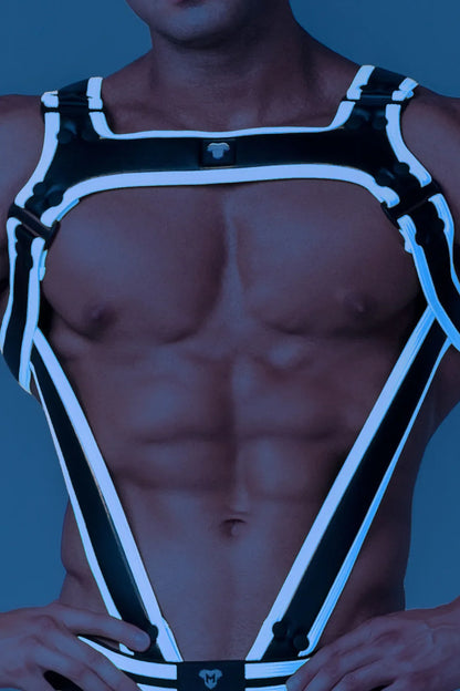 Youngero. Men's Body Harness. Black+White 'Neon'