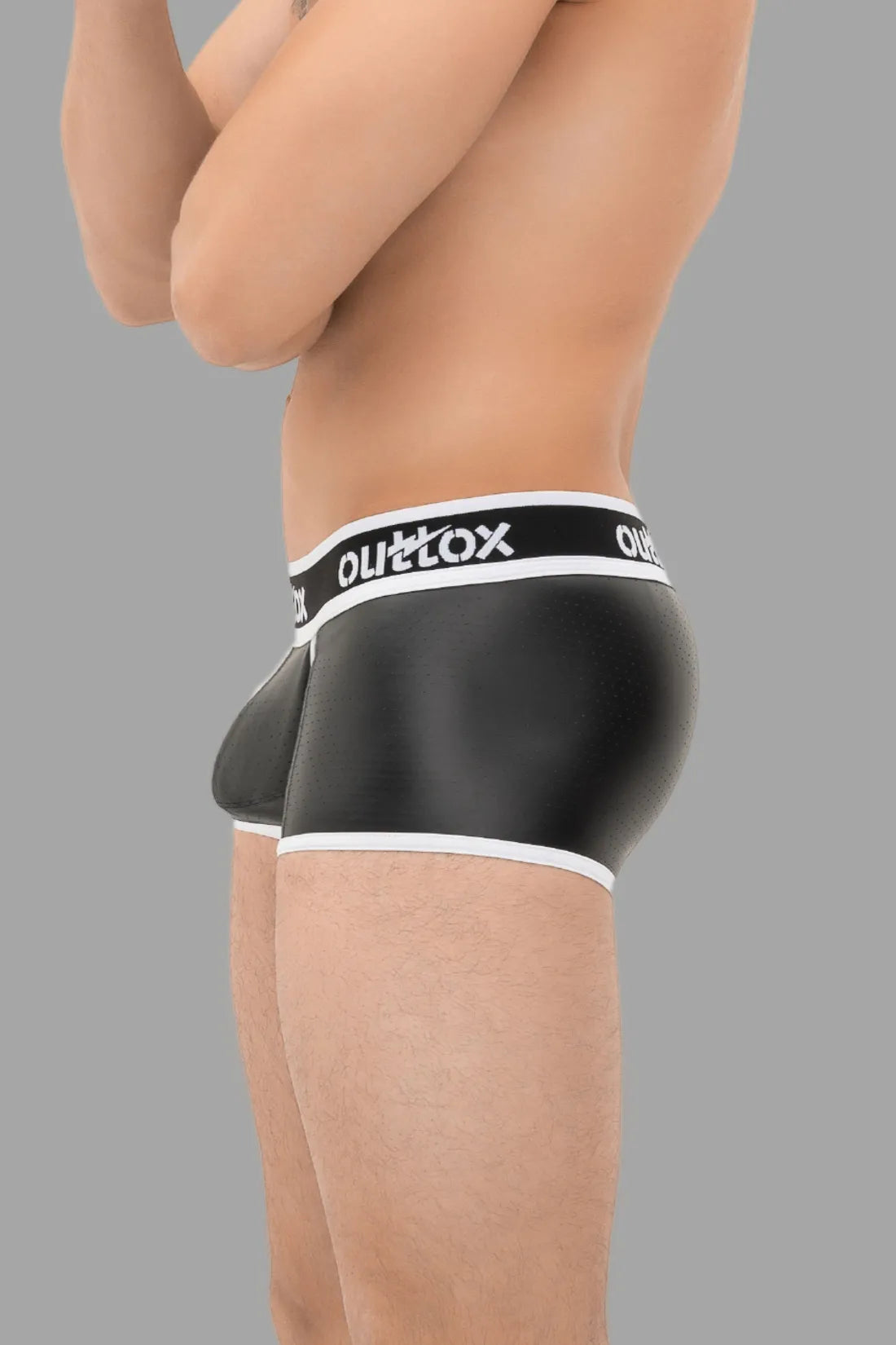 Outtox. Wrapped Rear Trunk Shorts with Snap Codpiece. Black+White