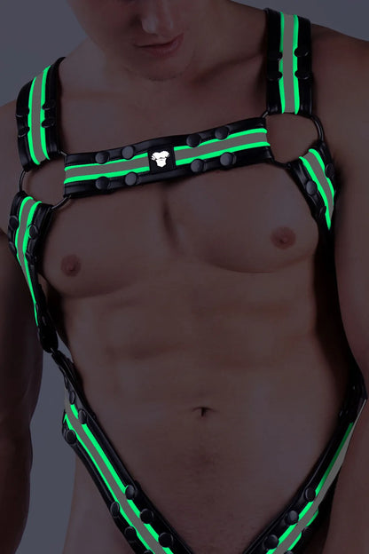 Youngero. Men's Fetish Body Harness. Black+Green 'Neon'