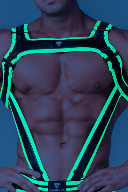 Youngero. Men's Body Harness. Black+Green 'Neon'