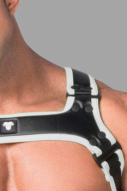 Youngero. Men's Body Harness. Black+White 'Neon'