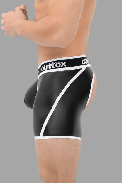 Outtox. Open Rear Shorts with Snap Codpiece. Black+White