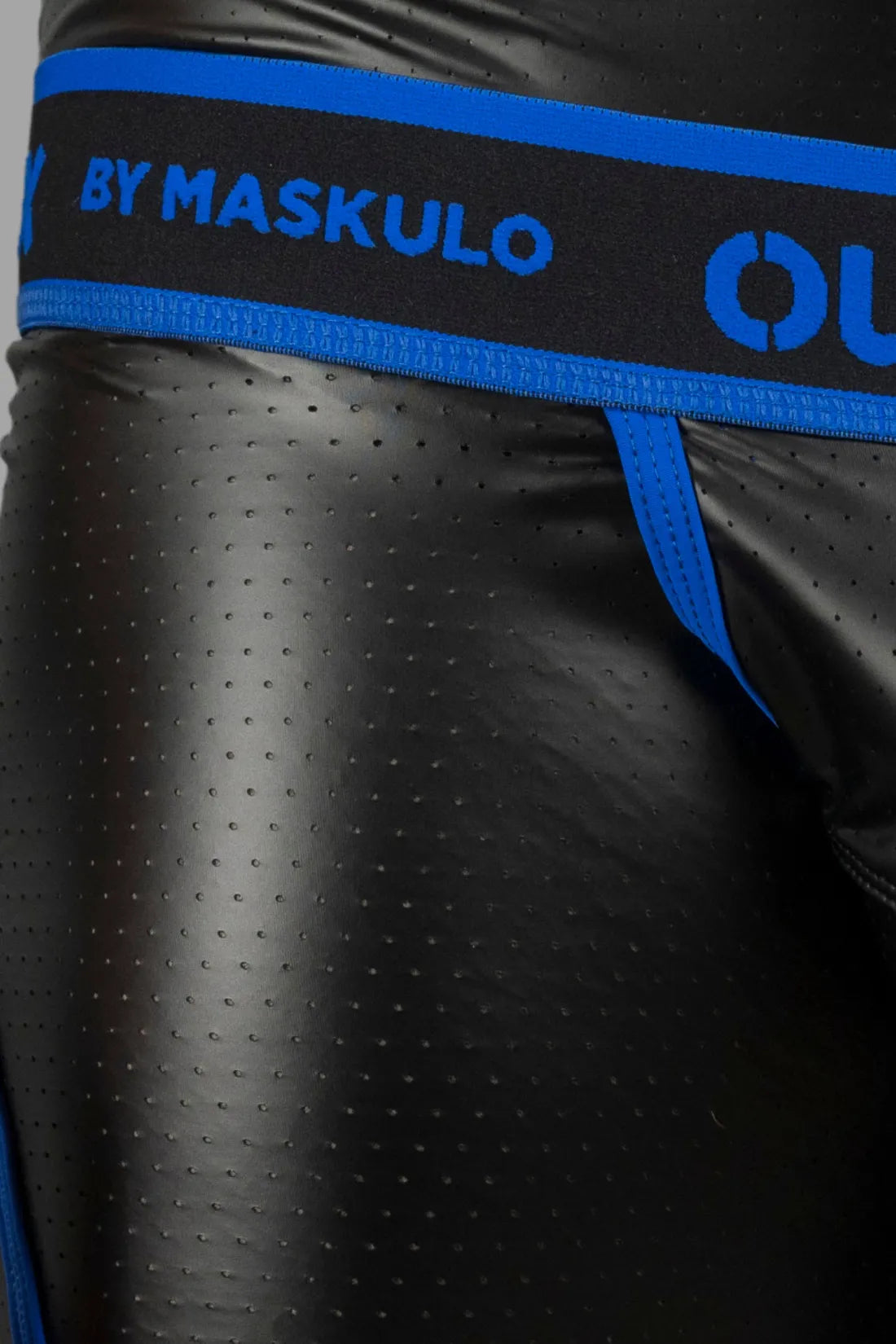 Outtox. Open Rear Shorts with Snap Codpiece. Blue