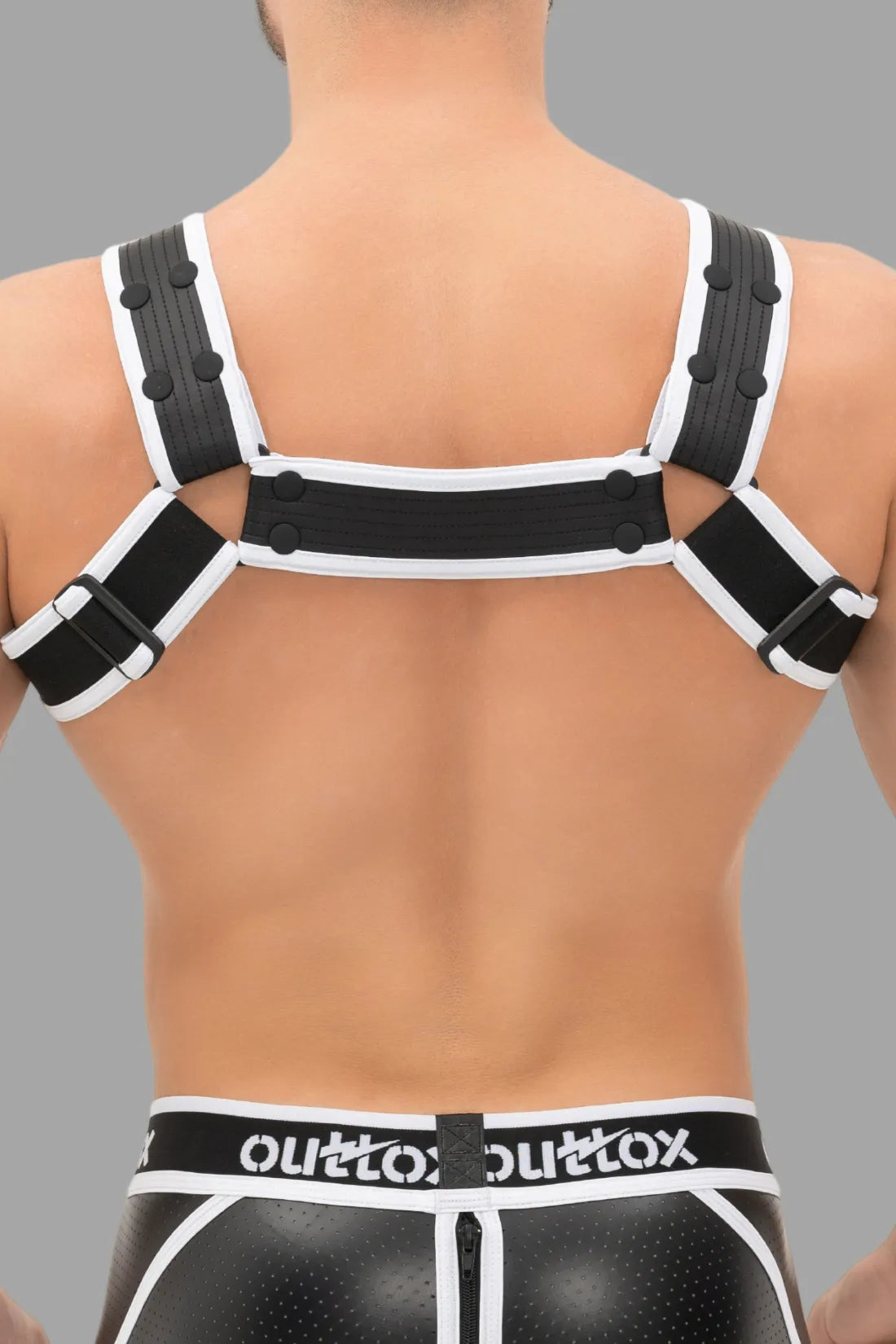 Outtox. Body Harness with Snaps. Black+White