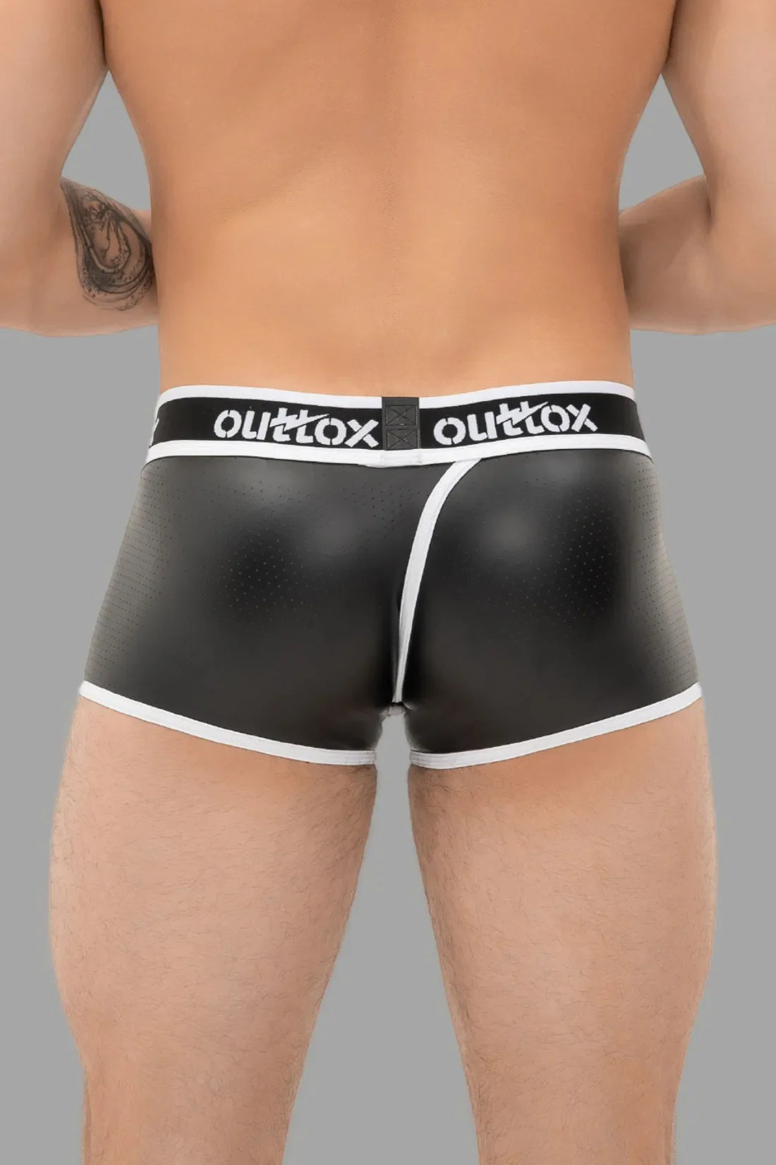 Outtox. Wrapped Rear Trunk Shorts with Snap Codpiece. Black+White