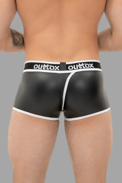 Outtox. Wrapped Rear Trunk Shorts with Snap Codpiece. Black+White