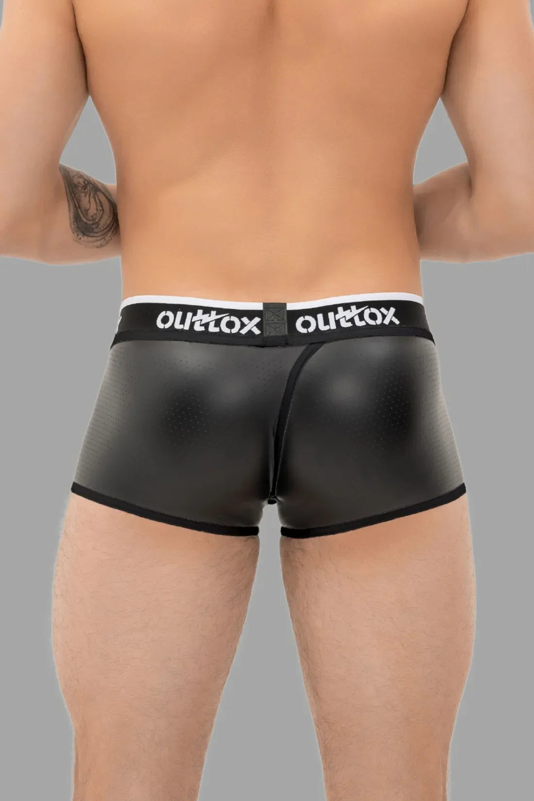 Outtox. Wrapped Rear Trunk Shorts with Snap Codpiece. Black